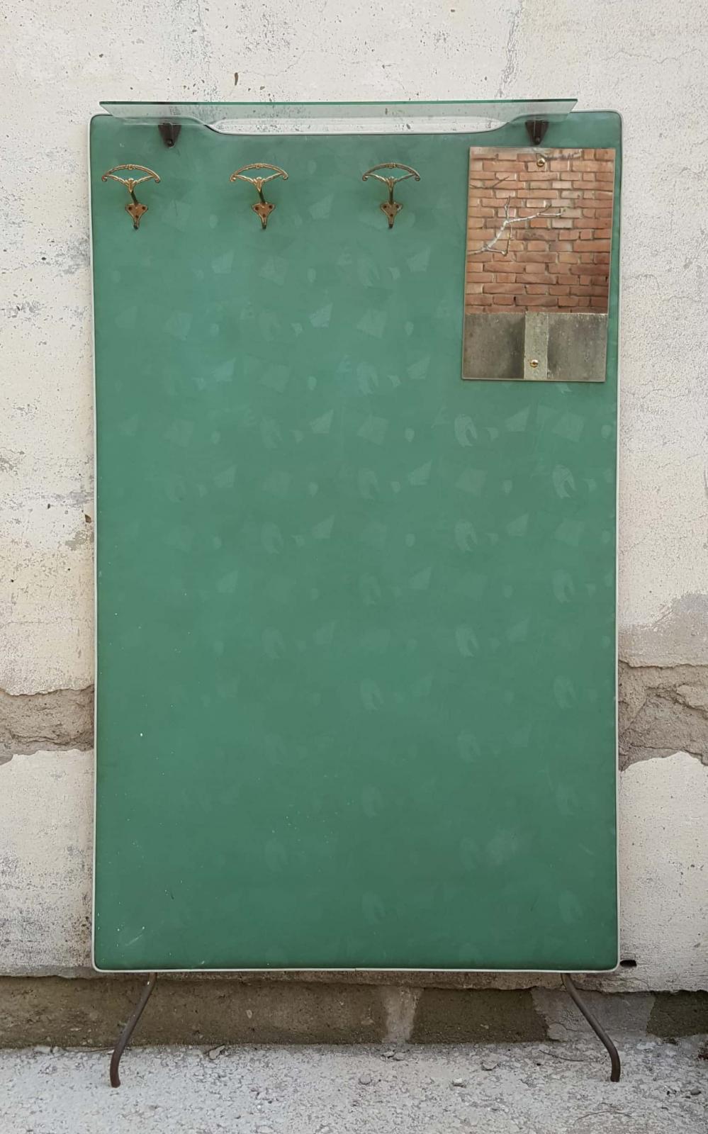 Pannello Appendiabiti Verde con Specchio ATTACCAPANNI PORTAOMBRELLI  PORTARIVISTE